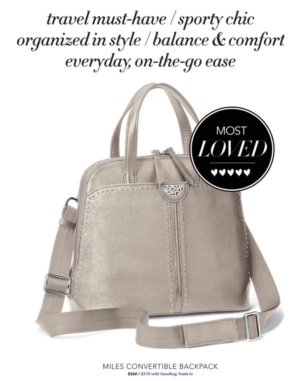 Brighton Miles Convertible Leather Mini Backpack Satchel Beige Snake Charm Y2K